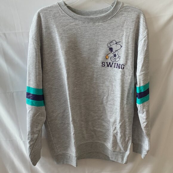 PEANUTS Snoopy Golf Fleece Lined Sweater in Heather Grey Sz LARGE - Picture 1 of 3
